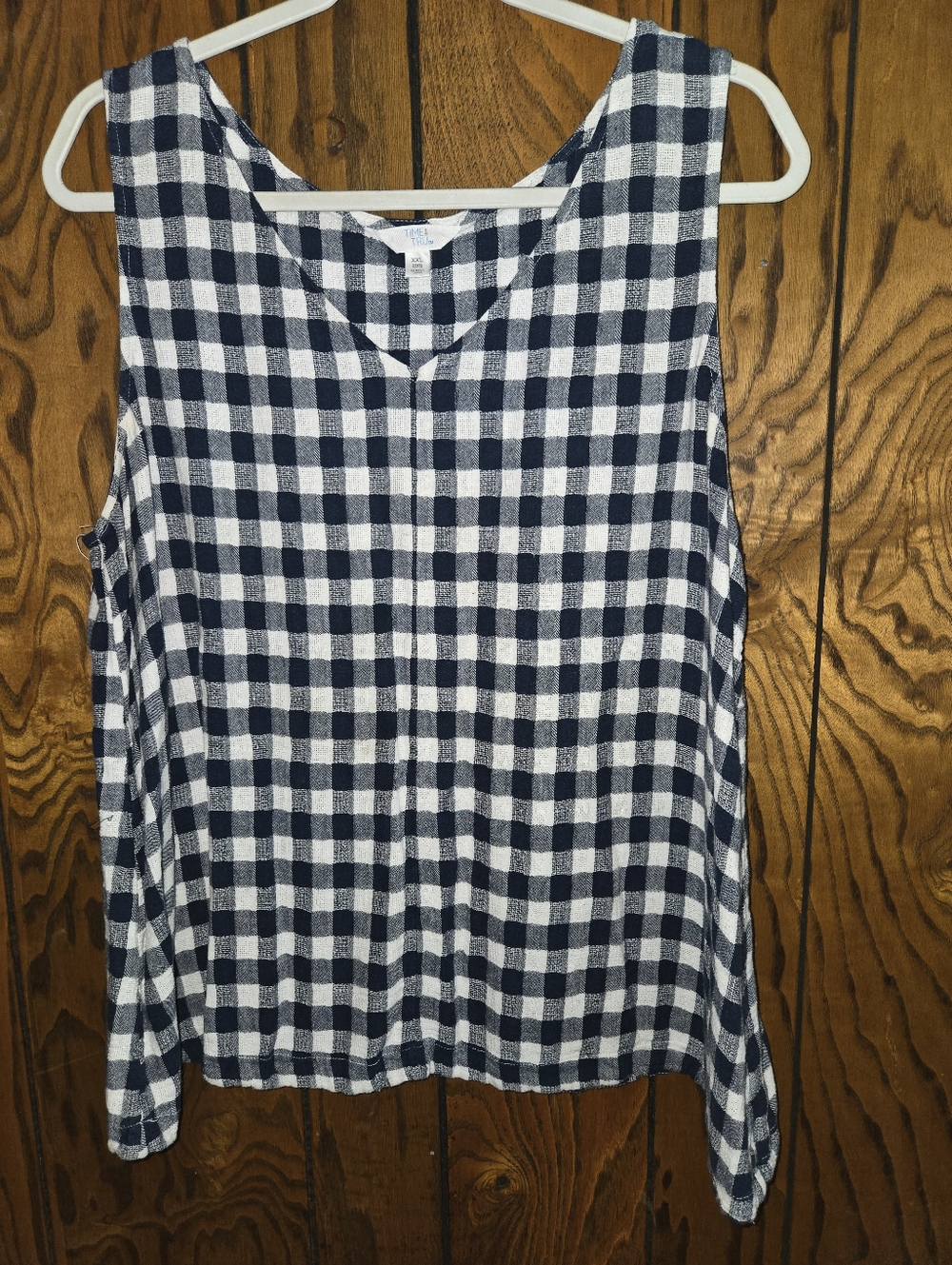 Time and Tru Navy and White Gingham Sleeveless Tank